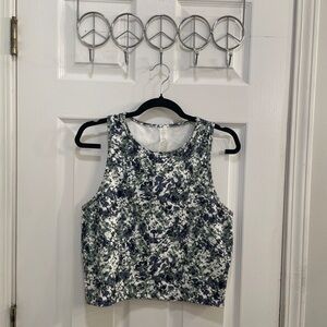 Balance Collection Speckled Navy Blue and White Fitted Crop Tank Top, Size L